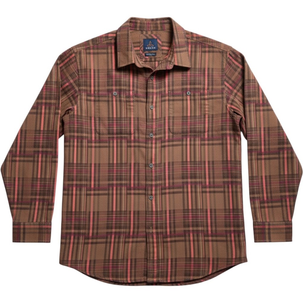 Prana Plaid Button Down Shirt XL Brown Wool Blend Long Sleeve Gorpcore Outdoor